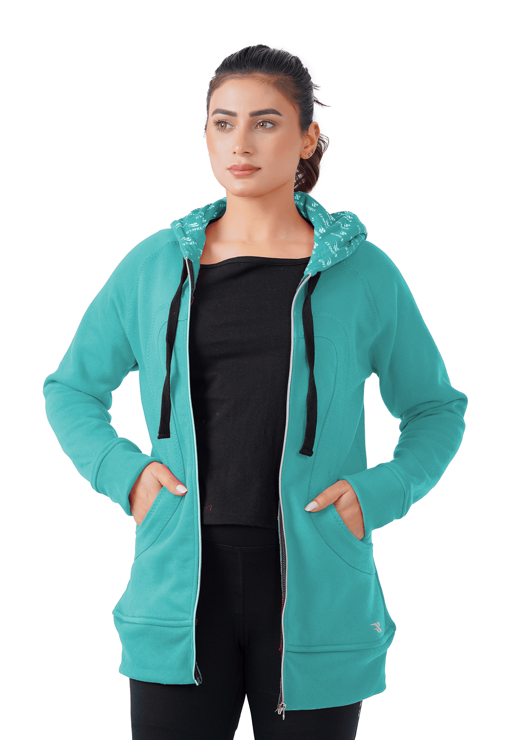 Plush Zippered Hoodie - Teal