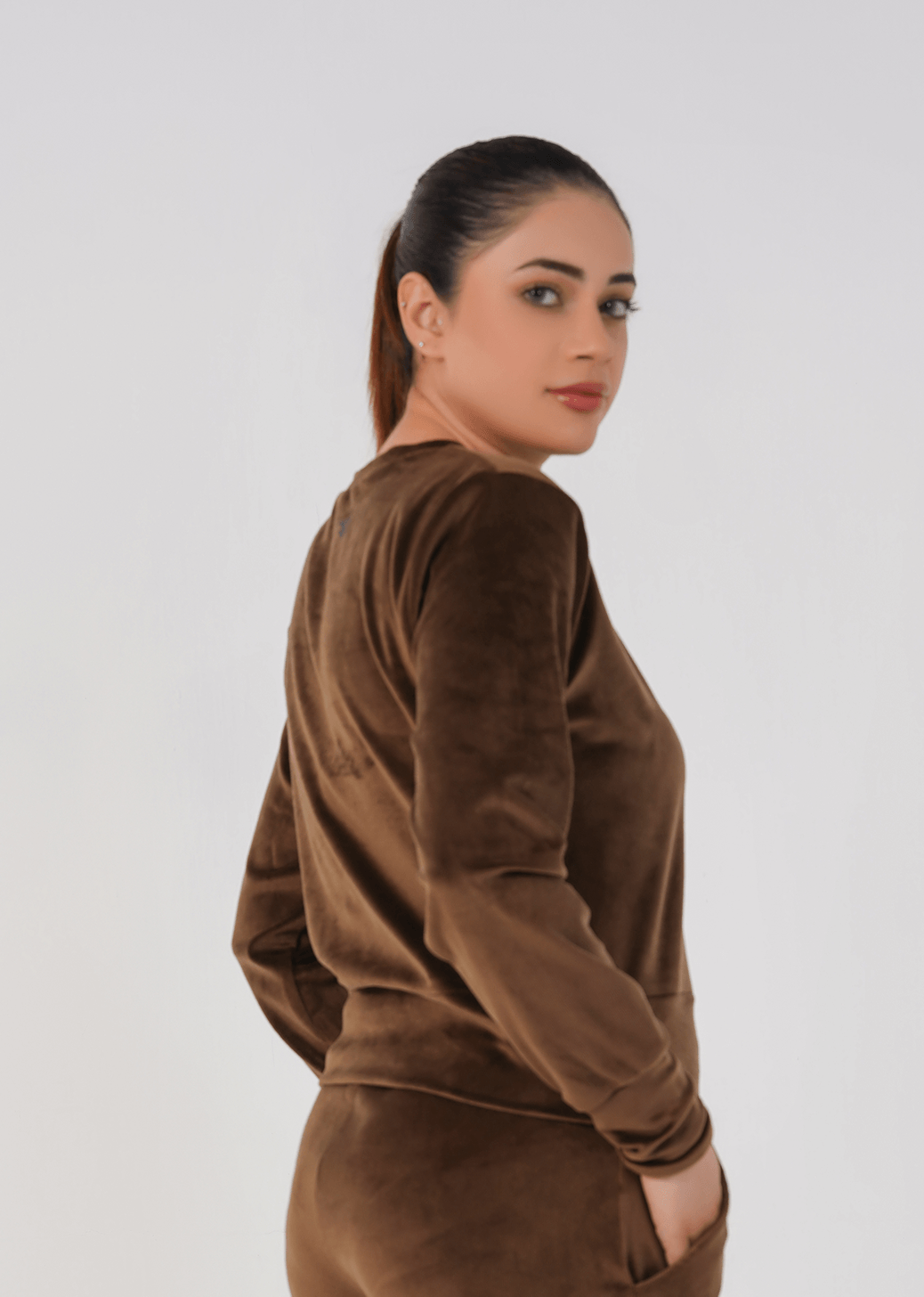 Ribbed velvet Cropped Top - Brown