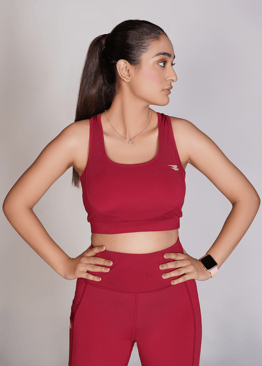 Flexi – Fit Mesh Sports (Sports Bra + Legging) with Pocket - Maroon