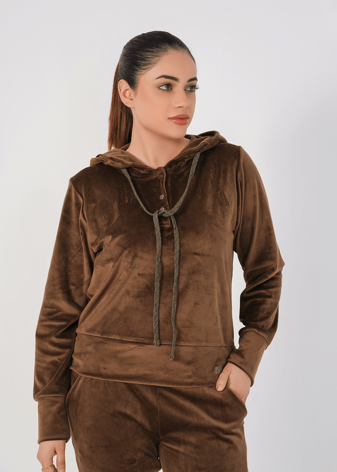 Rib Lounging Hoodie - Brown