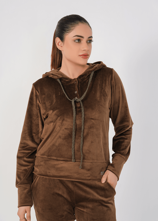Rib Lounging Hoodie - Brown
