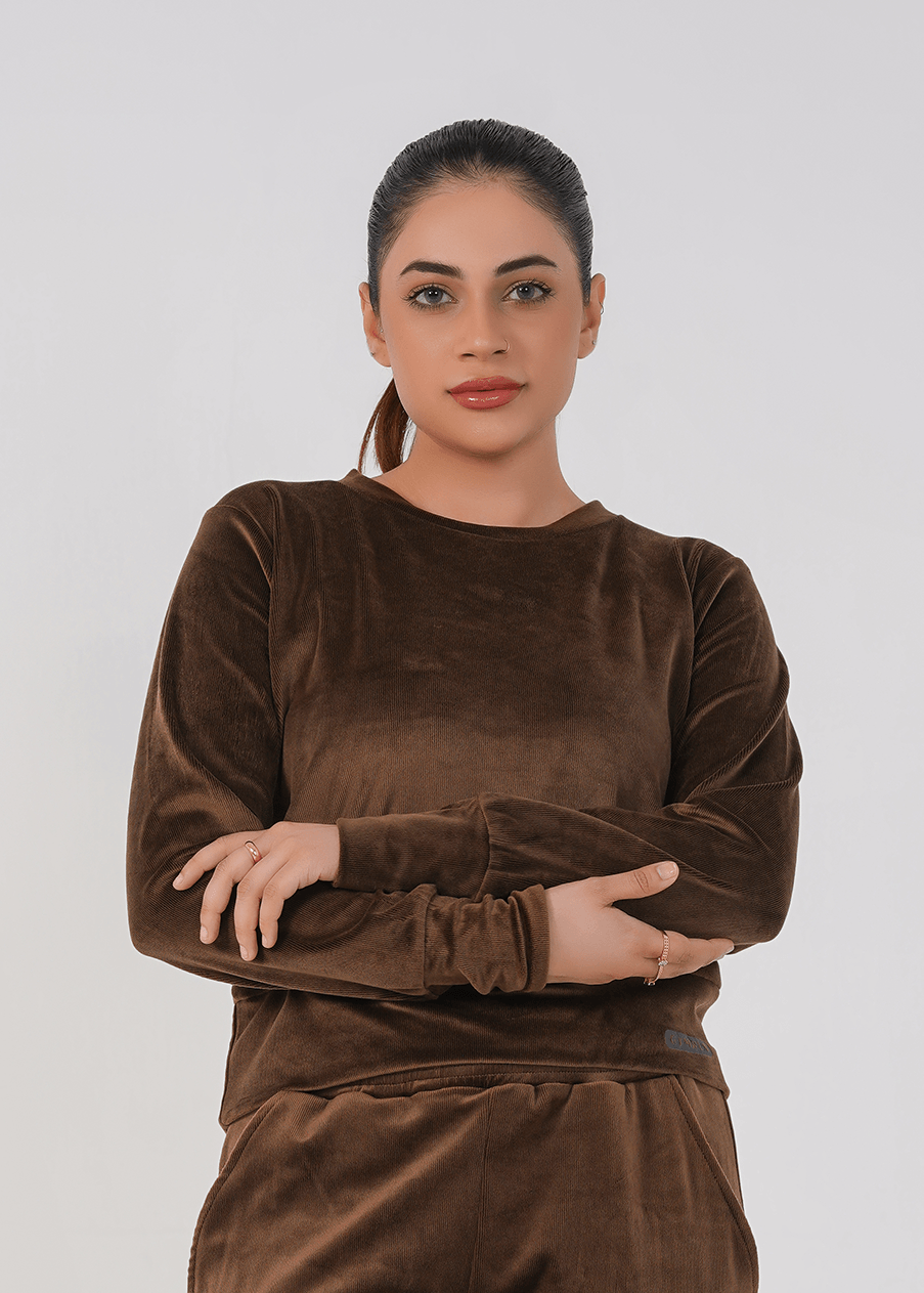 Ribbed velvet Cropped Top - Brown