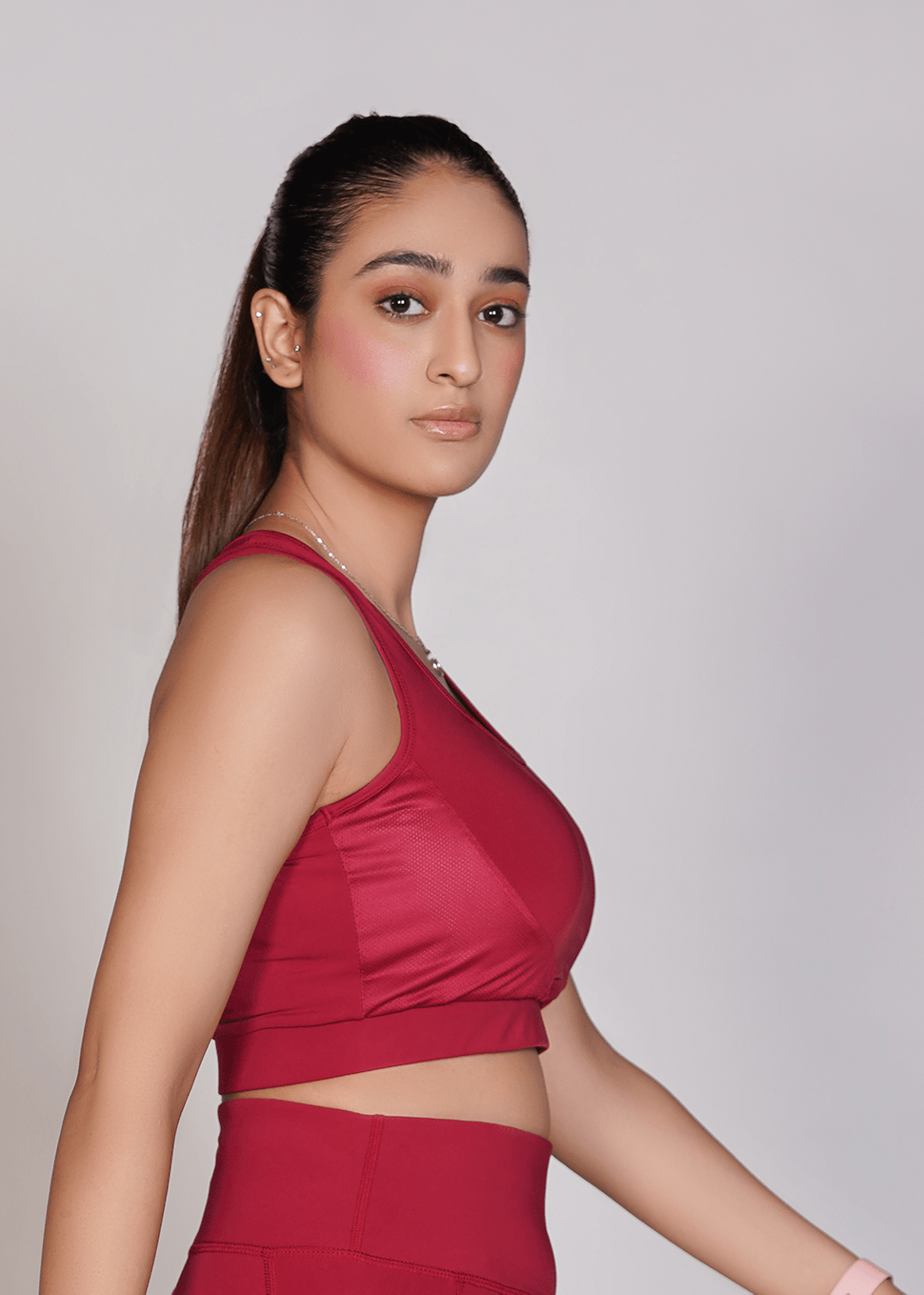 Flexi – Fit Mesh Sports Bra with Pocket - Mehroon