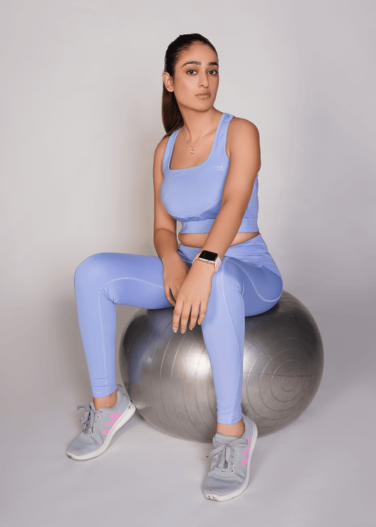 Flexi – Fit Mesh Sports (Sports Bra + Legging) with Pocket - Sky Blue