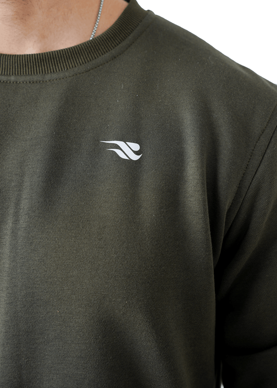 Green sweatshirt with a logo on a white background