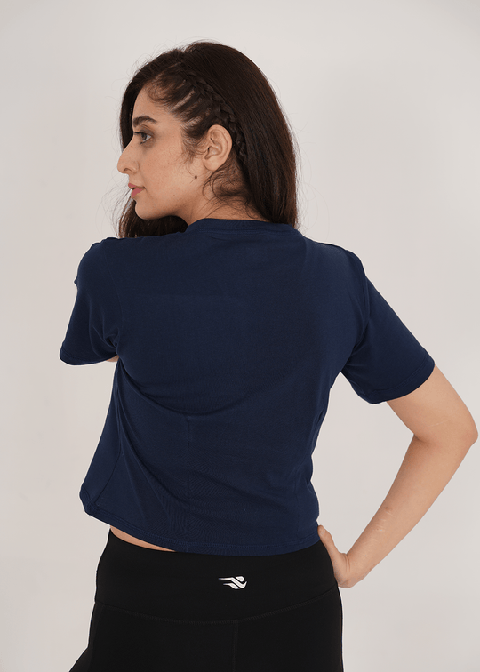 Oversized Crop T-Shirt - Navy