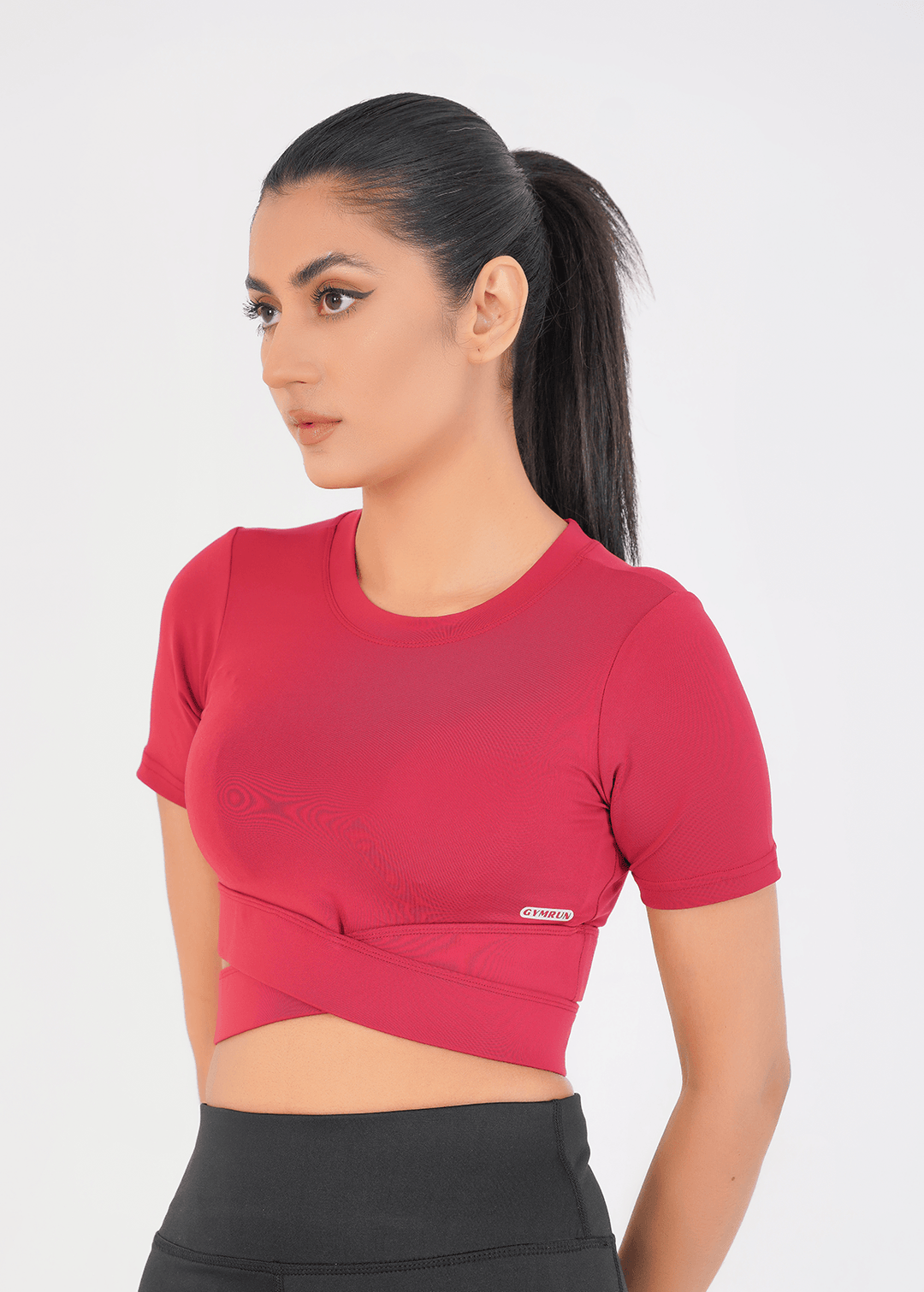 Cropped Wrap Tee - Maroon