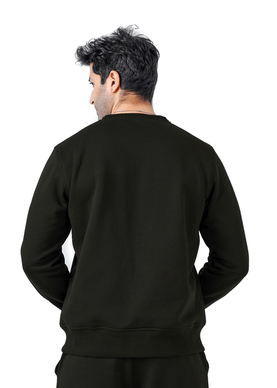 Man wearing a black sweatshirt on a white background
