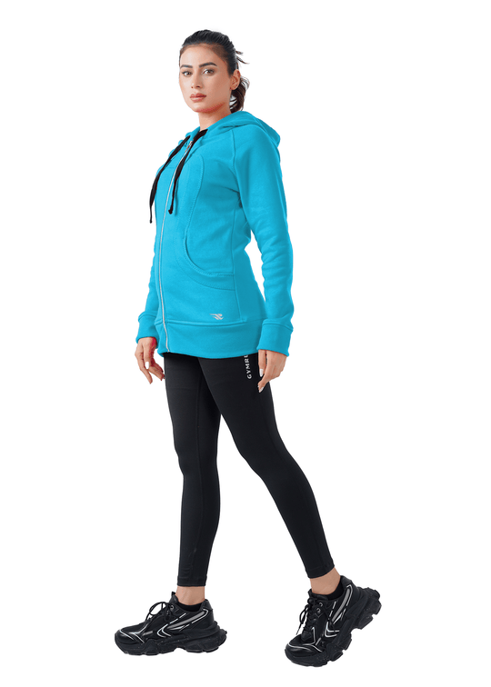 Plush Zippered Hoodie - Turqoise