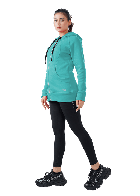 Plush Zippered Hoodie - Teal