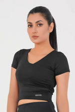 V Neck Cropped T-Shirt - Black