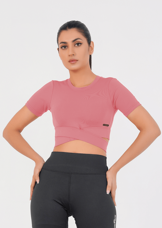 Cropped Wrap Tee - Tea Pink