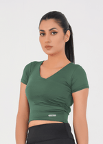 V Neck Cropped T-Shirt - Teal