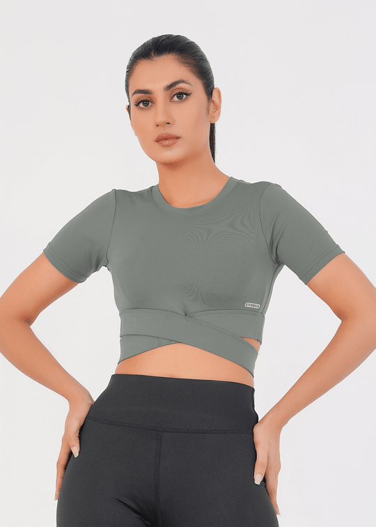 Cropped Wrap Tee - Grey