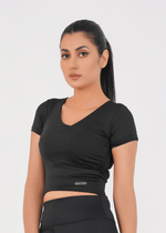 V Neck Cropped T-Shirt - Black