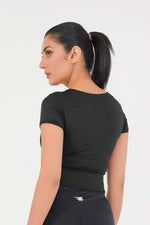 V Neck Cropped T-Shirt - Black