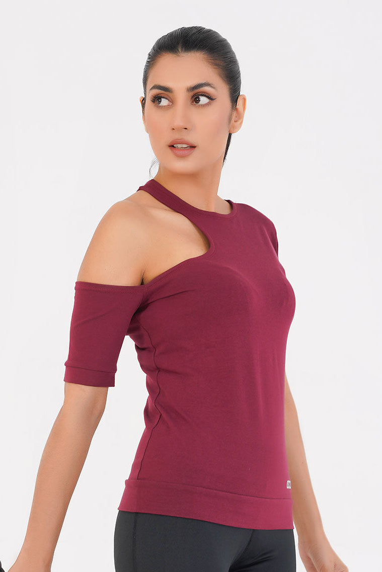 Ridge Open Shoulder Tee - Maroon