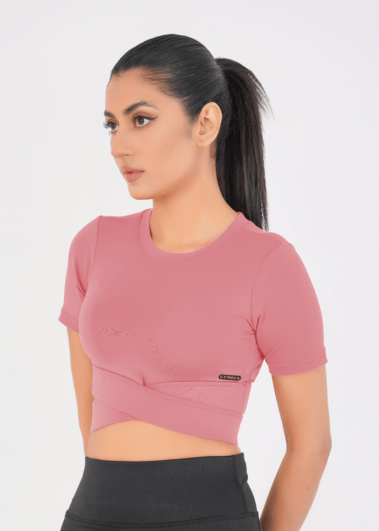 Cropped Wrap Tee - Tea Pink