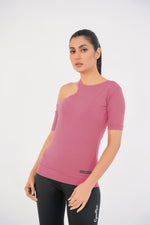 Ridge Open Shoulder Tee - Tea Pink