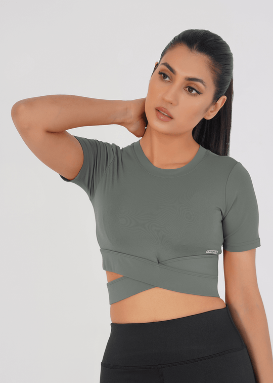 Cropped Wrap Tee - Grey