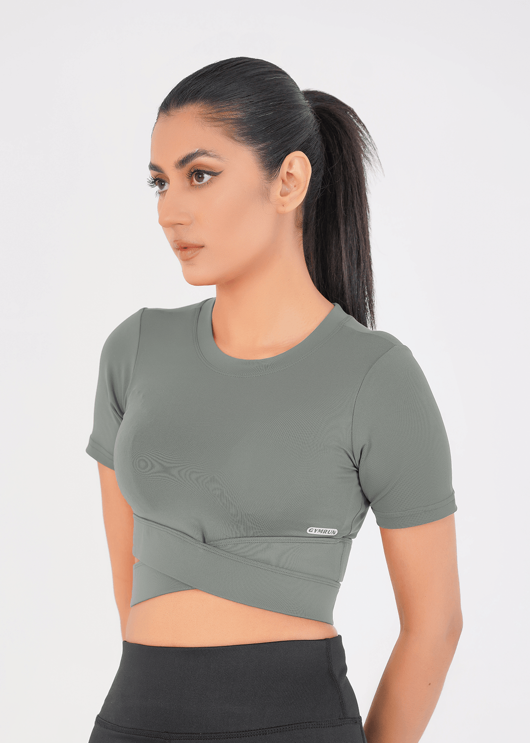 Cropped Wrap Tee - Grey