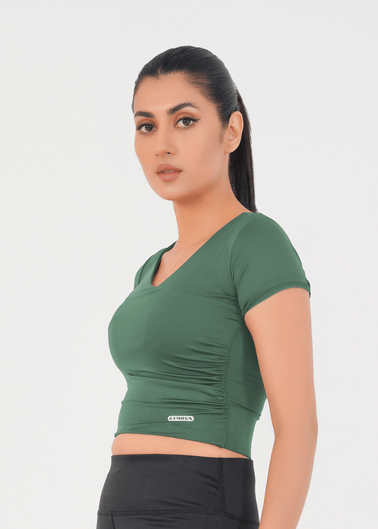 V Neck Cropped T-Shirt - Teal