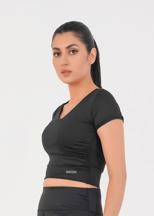 V Neck Cropped T-Shirt - Black