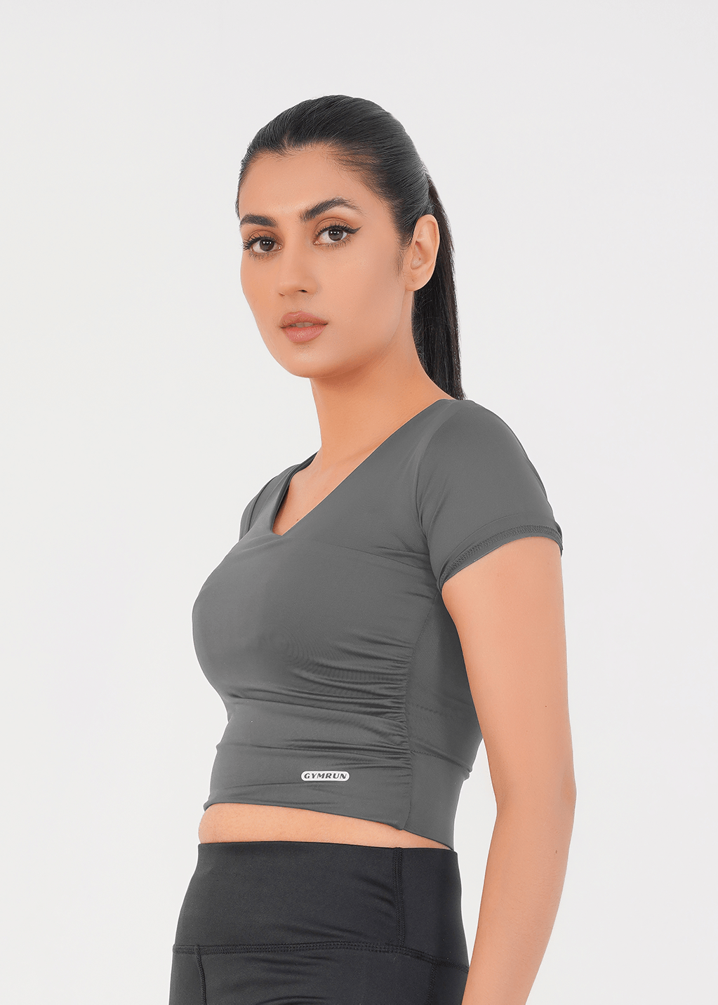 V Neck Cropped T-Shirt - Grey