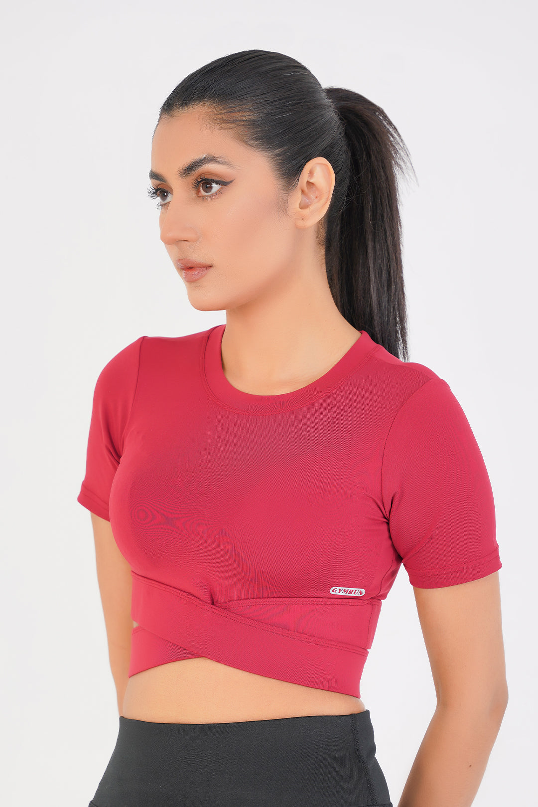 Cropped Wrap Tee - Maroon