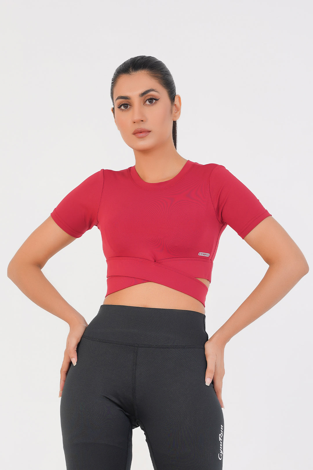 Cropped Wrap Tee - Maroon