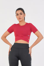 Cropped Wrap Tee - Maroon