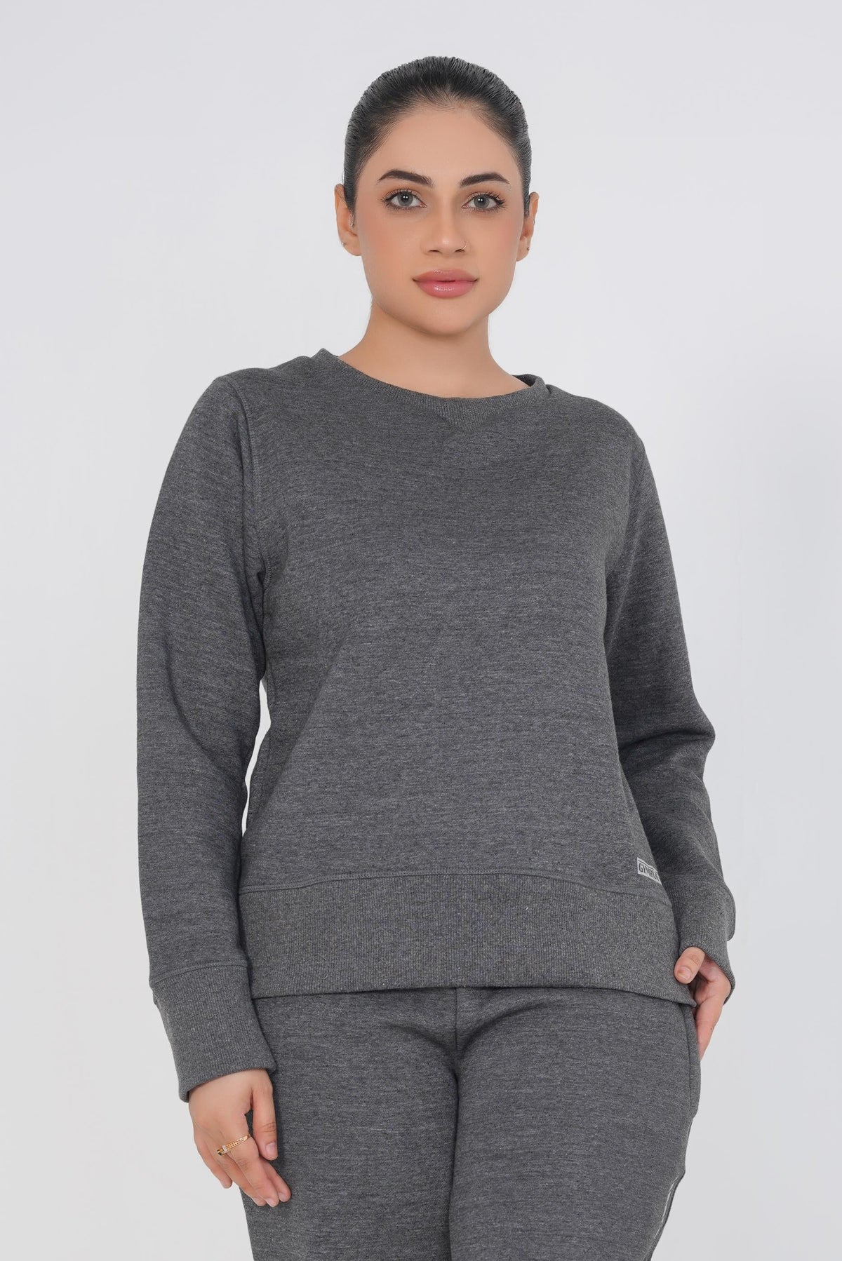 Supreme Round Neck Sweat Shirt- Charcoal