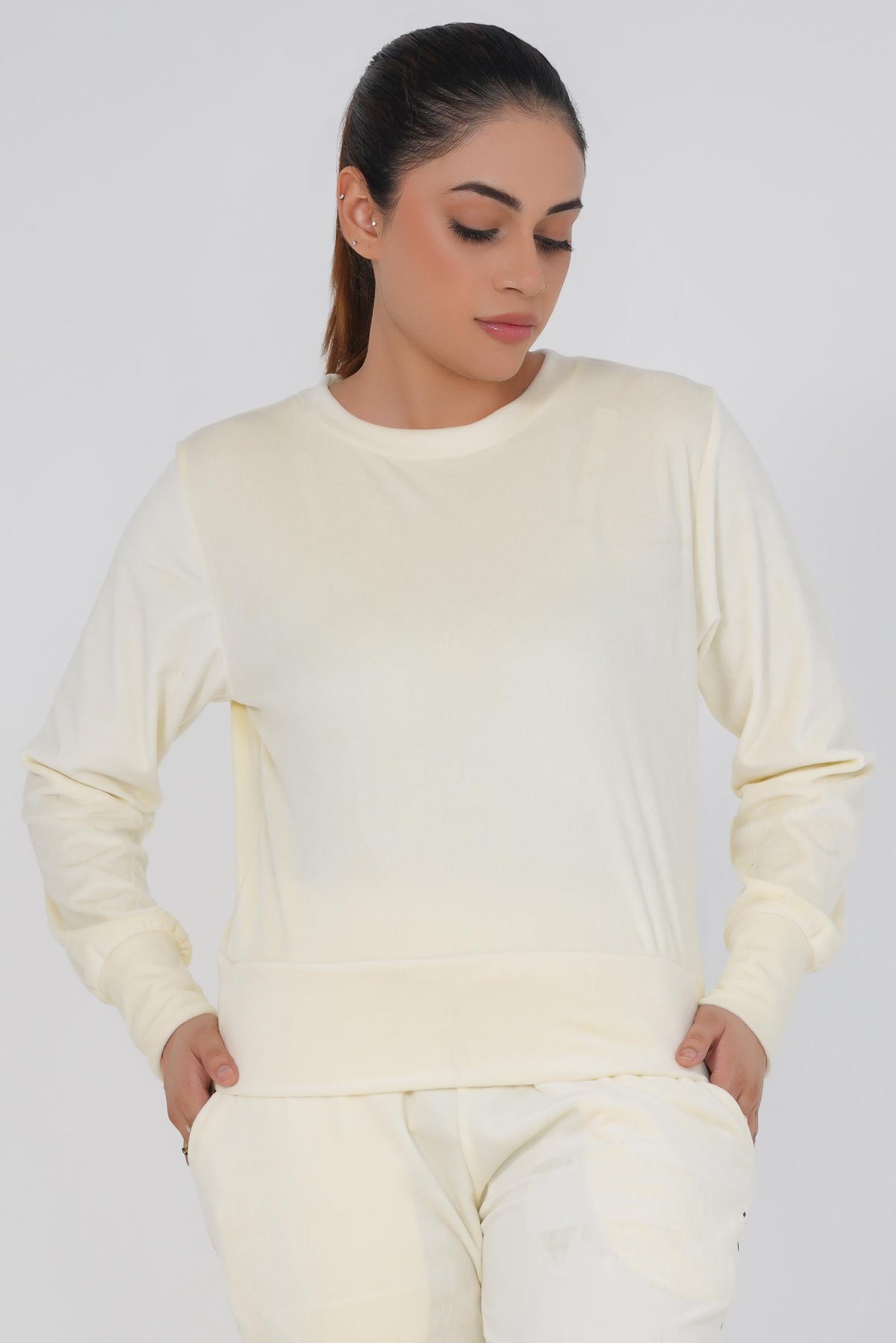 Ribbed velvet Cropped Top -Off White