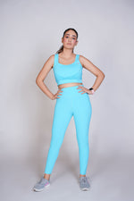 Flexi – Fit Mesh Sports (Sports Bra + Legging) with Pocket - Blue