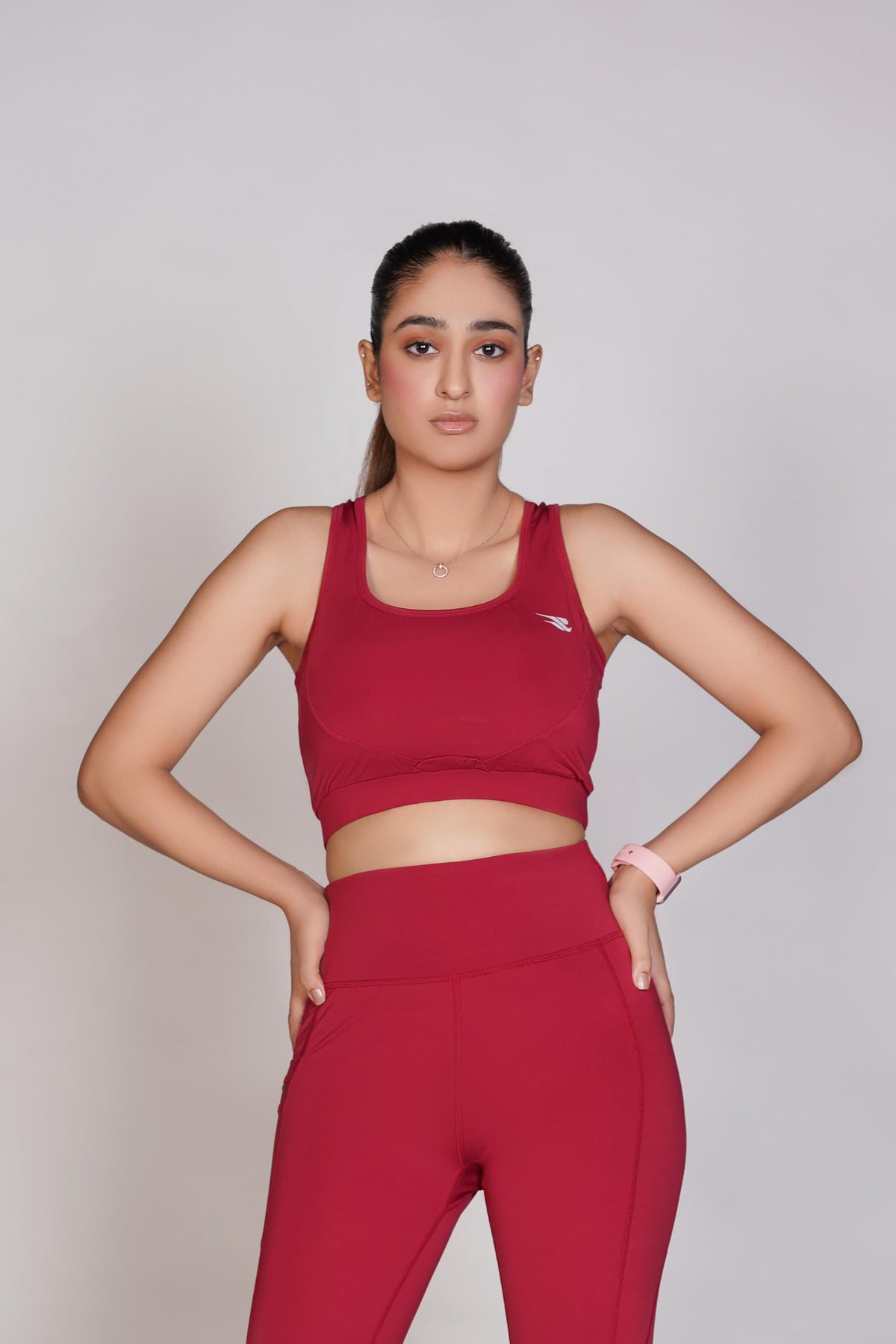 Flexi – Fit Mesh Sports Bra with Pocket - Mehroon