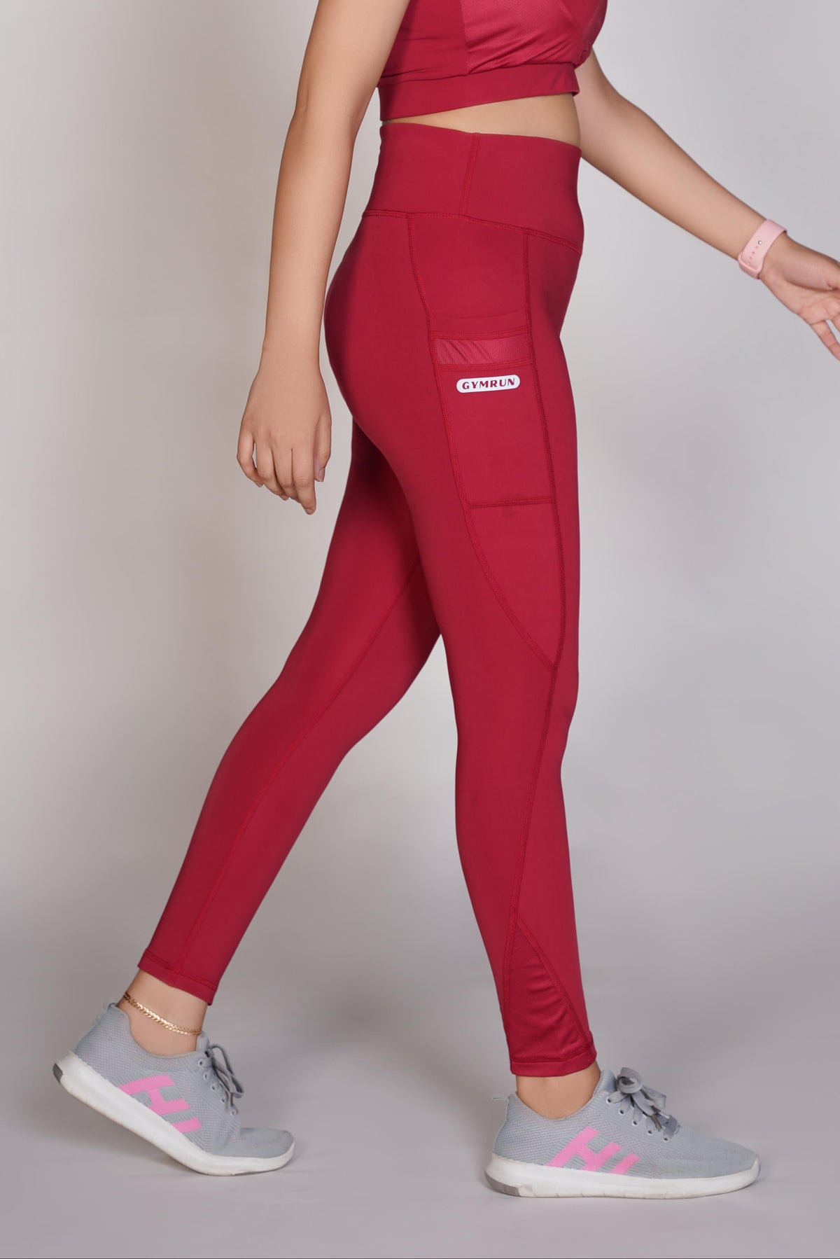 Flexi – Fit Mesh Sports Legging with Pocket - Mehroon