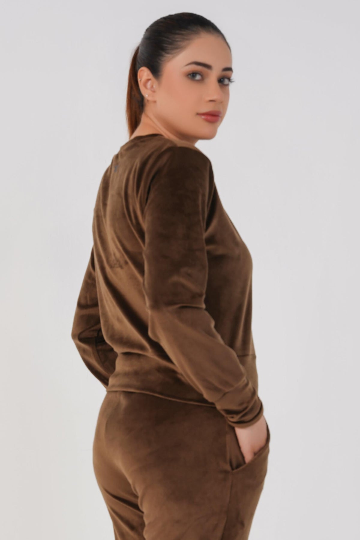 Ribbed velvet Cropped Top - Brown