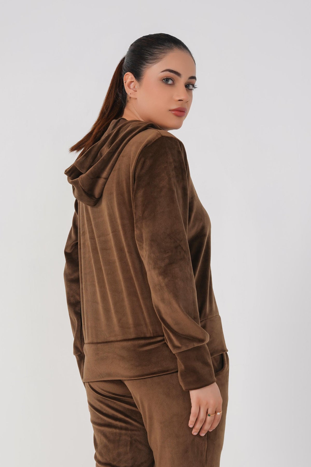 Rib Lounging Hoodie -Brown