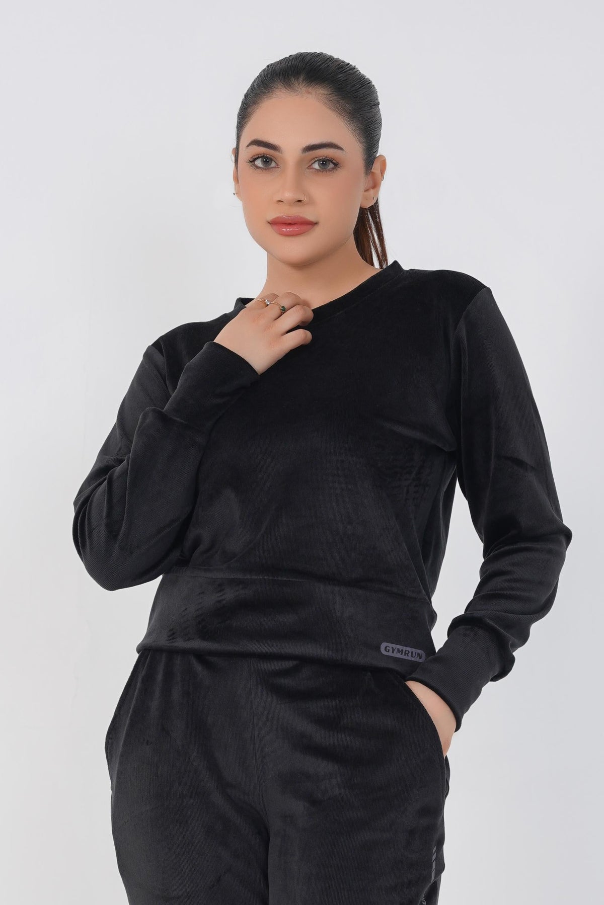 Ribbed velvet Cropped Top - Black