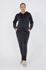 Rib VelVet Track Suit - Black