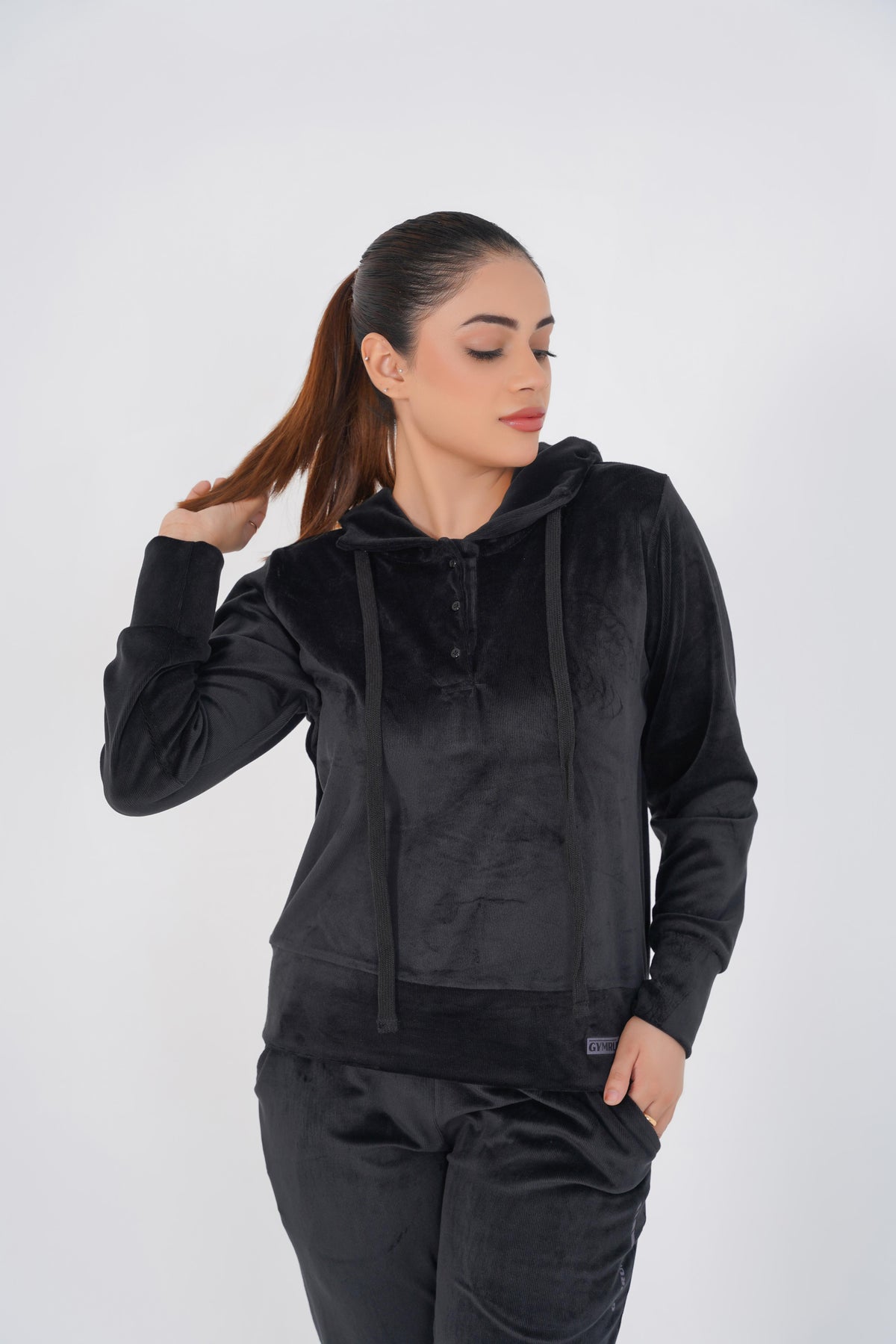 Rib Lounging Hoodie -Black
