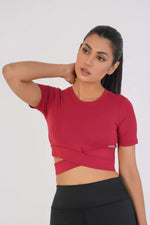 Cropped Wrap Tee - Maroon