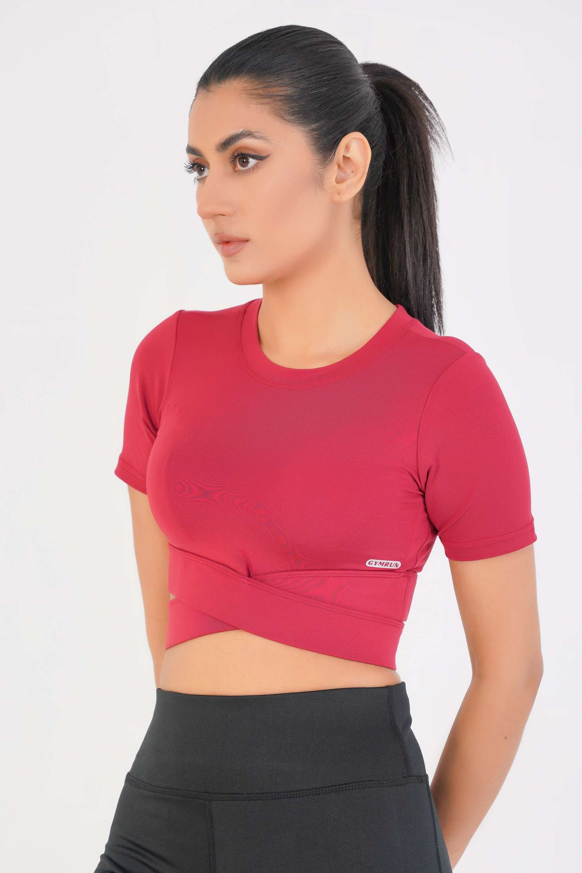 Cropped Wrap Tee - Maroon