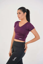 V Neck Cropped T-Shirt - Deep Plum