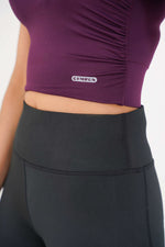 V Neck Cropped T-Shirt - Deep Plum