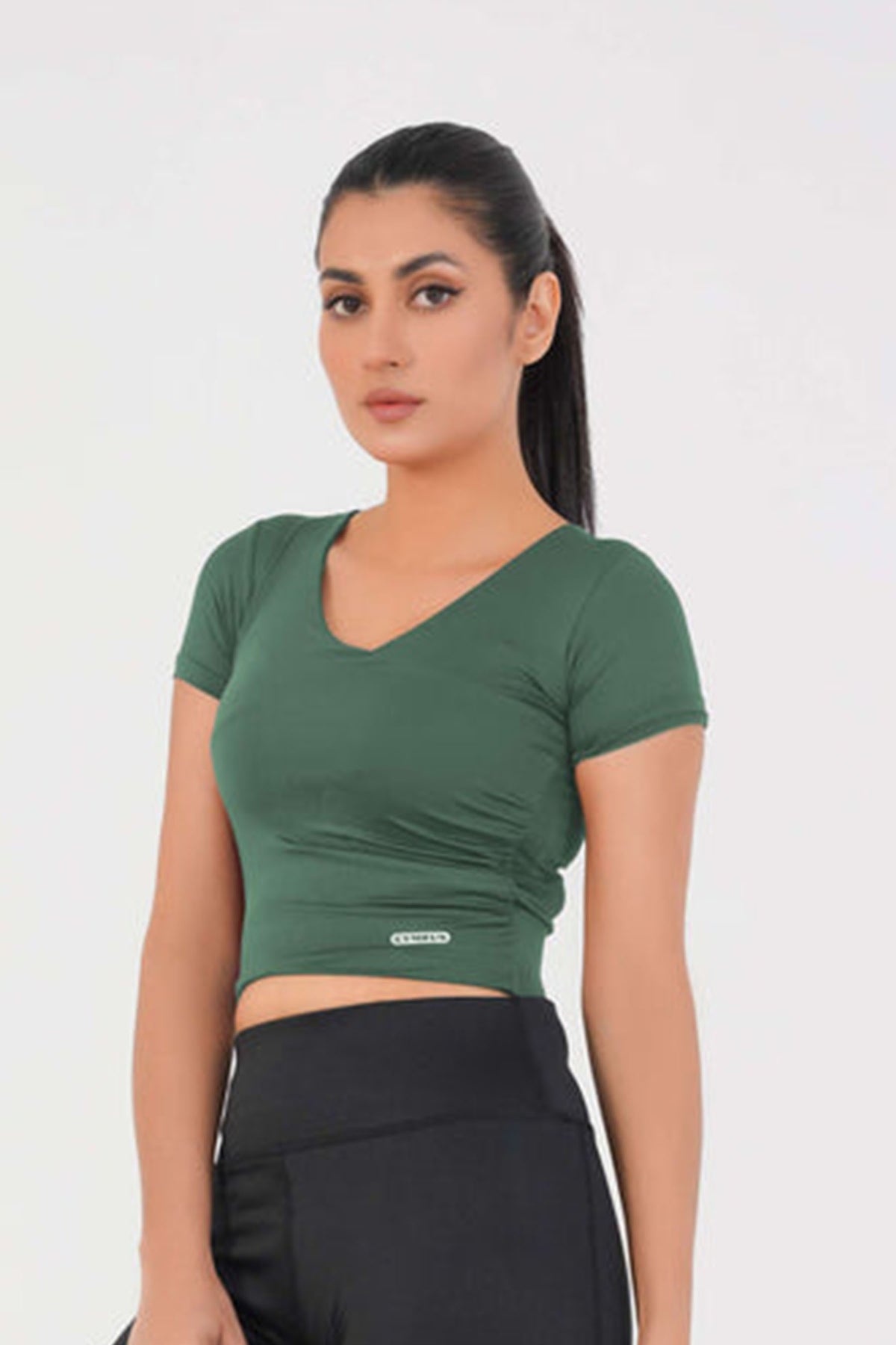 V Neck Cropped T-Shirt - Teal