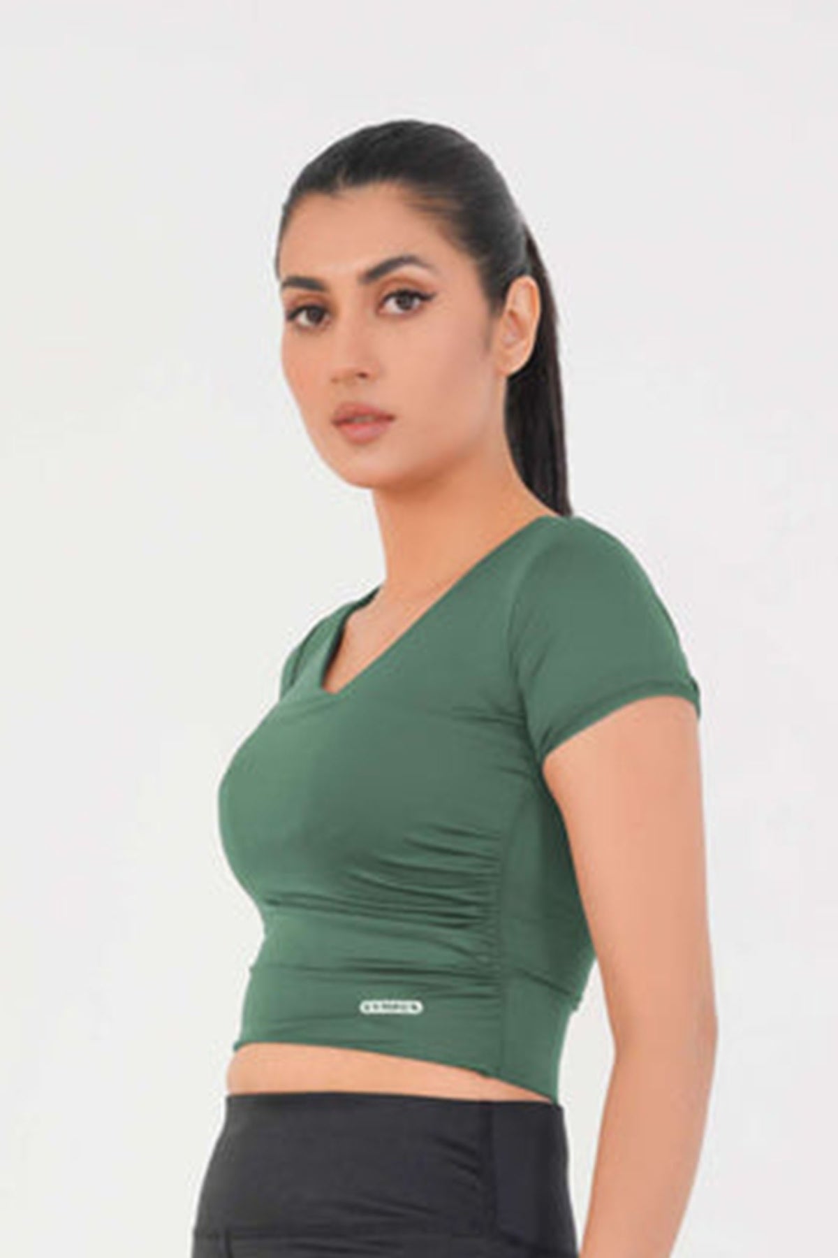 V Neck Cropped T-Shirt - Teal