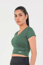 V Neck Cropped T-Shirt - Teal