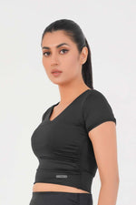 V Neck Cropped T-Shirt - Black