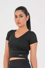 V Neck Cropped T-Shirt - Black
